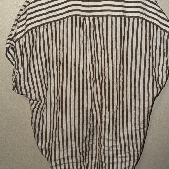 Polo Ralph Lauren Linen Tie Front Striped Blouse Brown White Size 10 - Picture 4 of 6